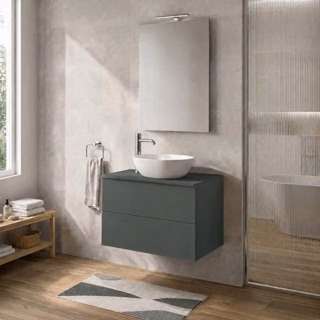 Mobile bagno sospeso Tierra verde con due cassetti e finitura opaca L: 80 cm, P: 50 cm, H: 45 cm
