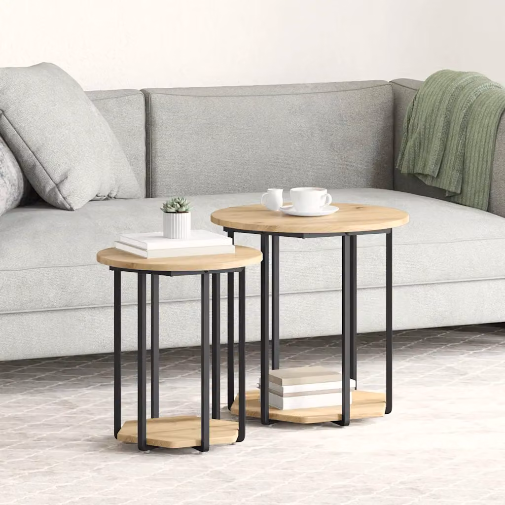 Set di 2 tavolini quadrati vidaXL in stile industriale, colore marrone, L/P/H: 50 x 50 x 50,5 cm