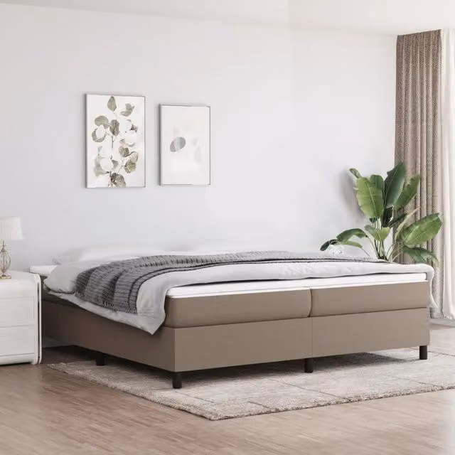 Struttura Letto a Rete a Molle-Giroletto Tortora 200x200 cm in Tessuto 616352