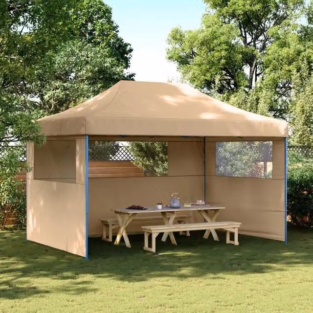 Tendone per feste pieghevole pop-up con 3 pareti vidaXL beige L/P/H: 440 x 292 x 315 cm