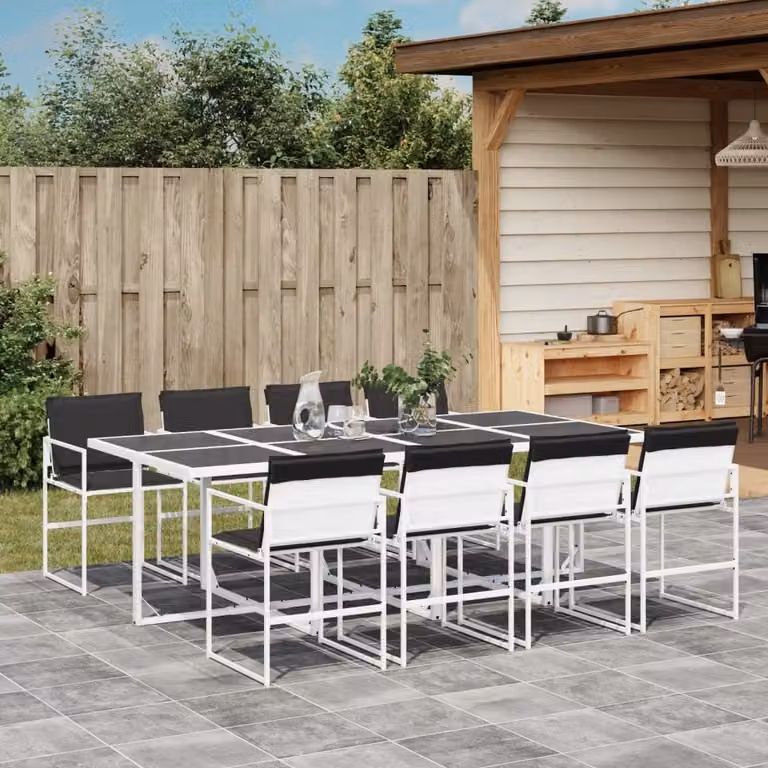 Maison Exclusive - Set da pranzo da giardino da 9 pezzi con cuscini, in Textilene bianco