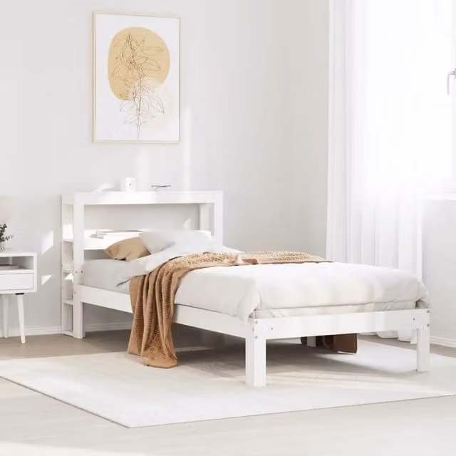 Giroletto con Testiera-Struttura Letto con testiera Bianco 75x190 cm Legno Massello di Pino 551474