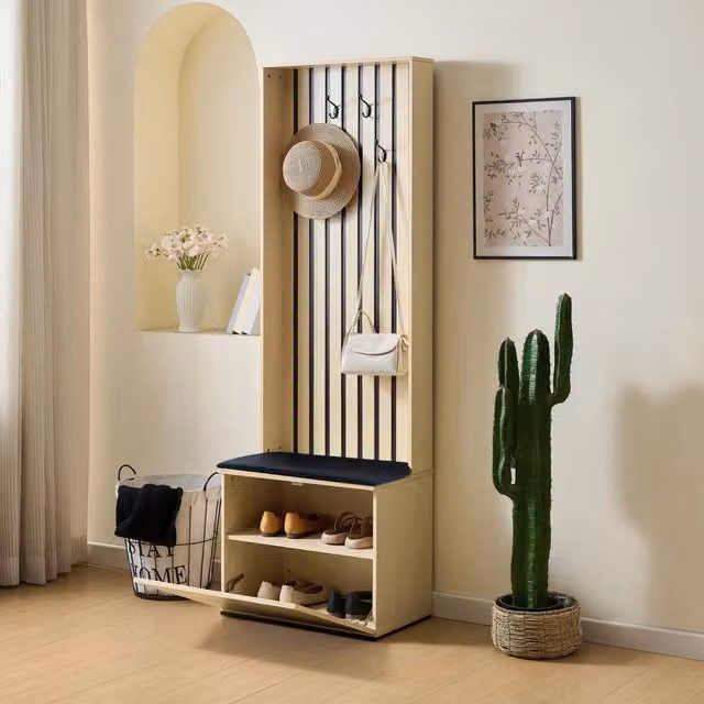 Garderoba REDOM con panca e scarpiera in legno MDF, L: 61 cm, P: 35 cm, H: 179,5 cm
