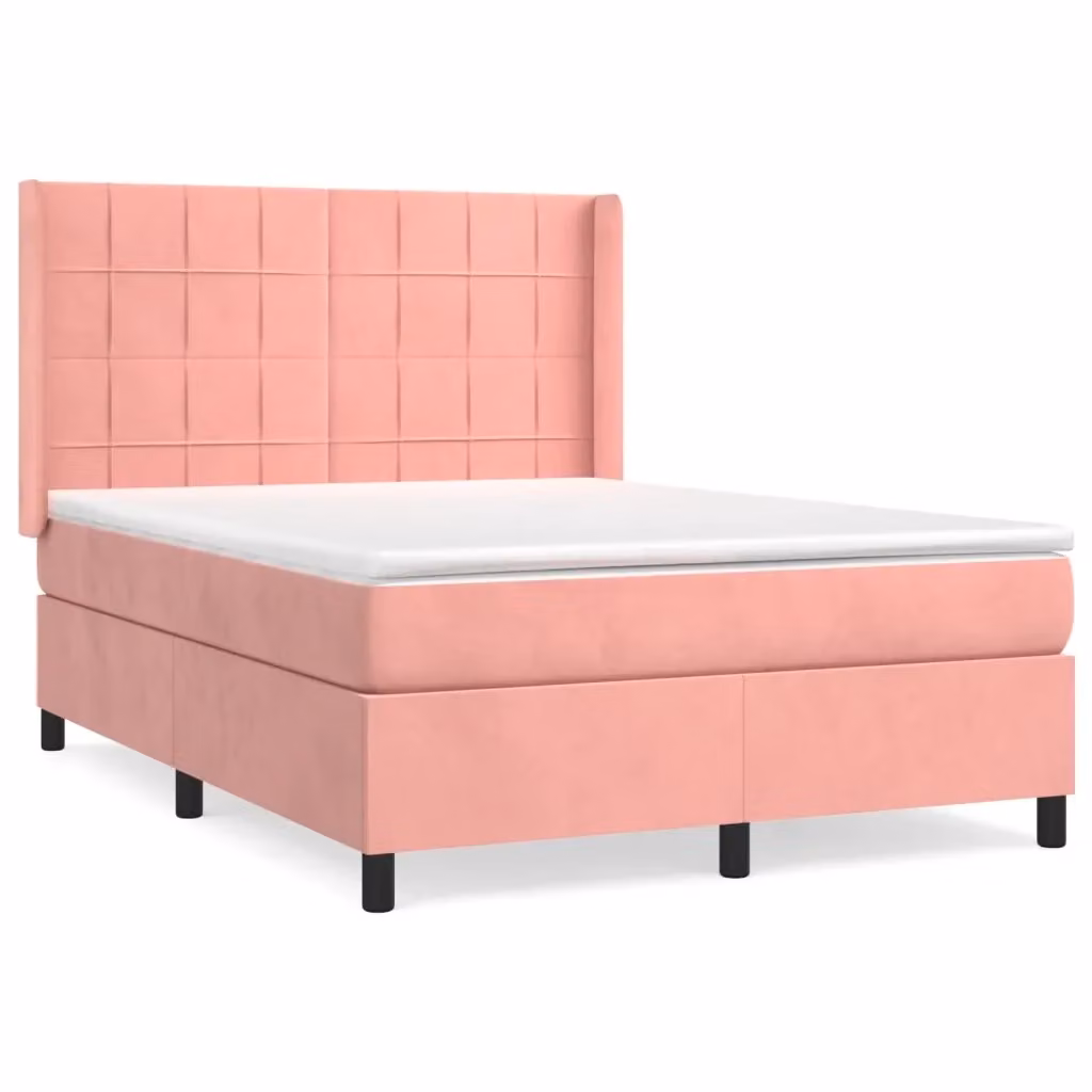 vidaXL Giroletto a Molle con Materasso in Velluto Rosa, L/P/H: 147 x 200 x 128 cm – 2