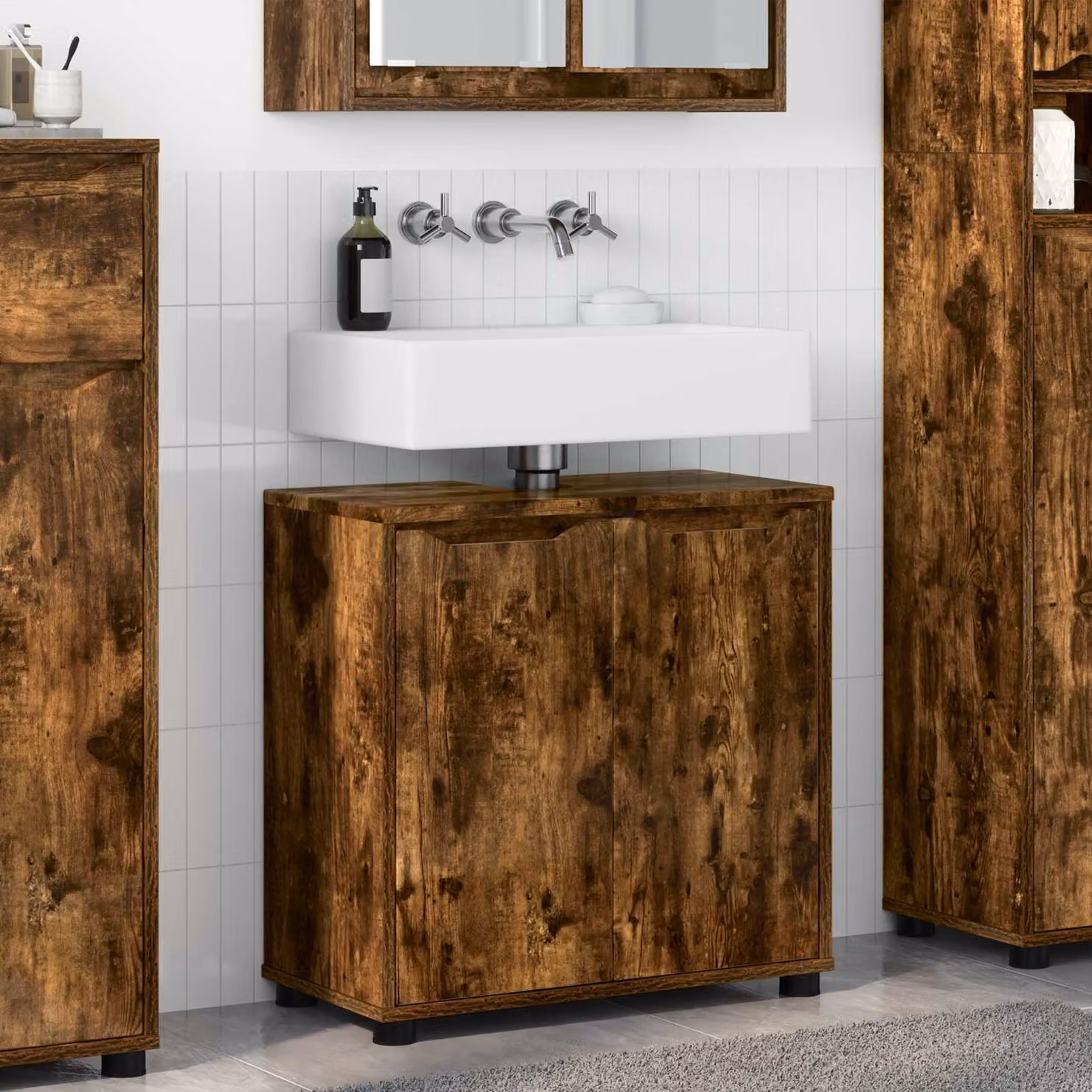 Mobile per lavabo da bagno vidaXL in stile moderno, colore marrone rovere fumé, L: 60 cm, P: 30 cm, H: 60 cm