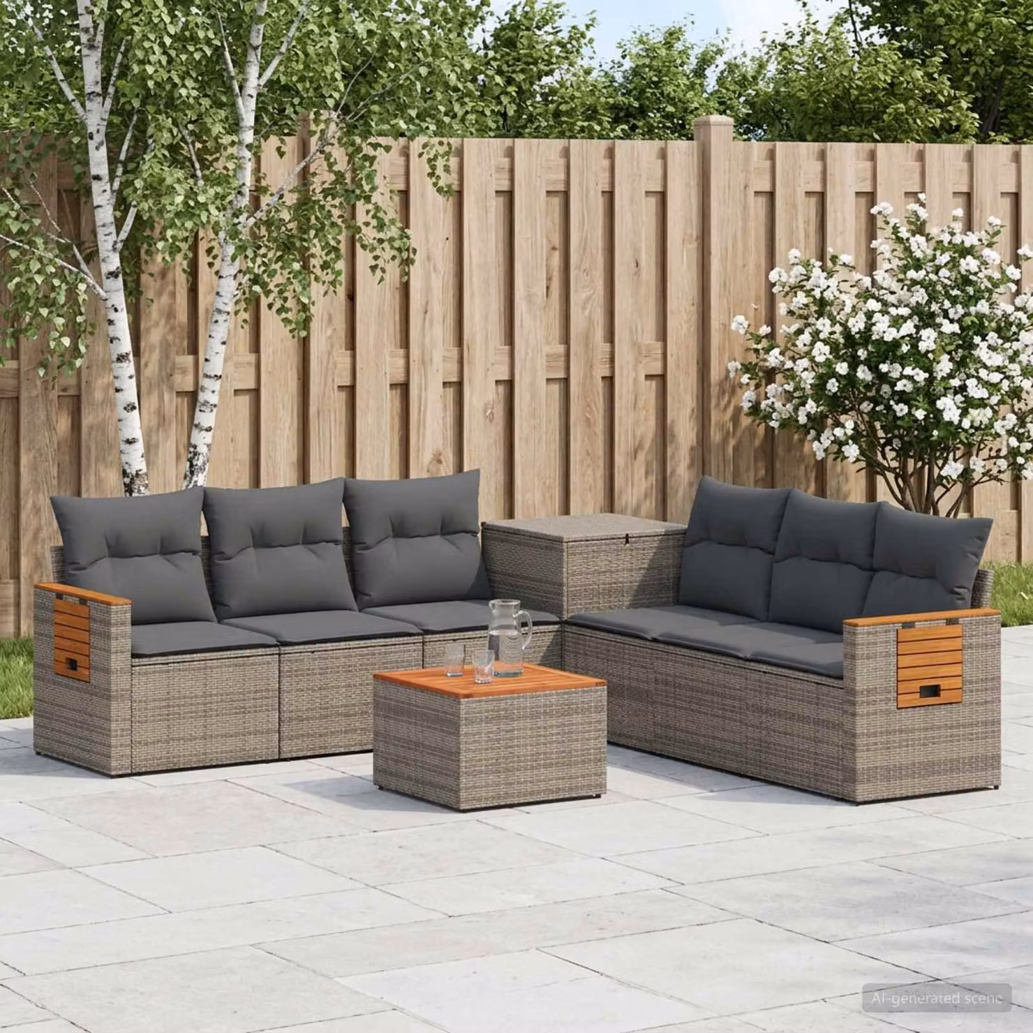 Set di divani da giardino vidaXL 8 pz a forma di L con tavolino, colore grigio e antracite, struttura in metallo e cuscini inclusi