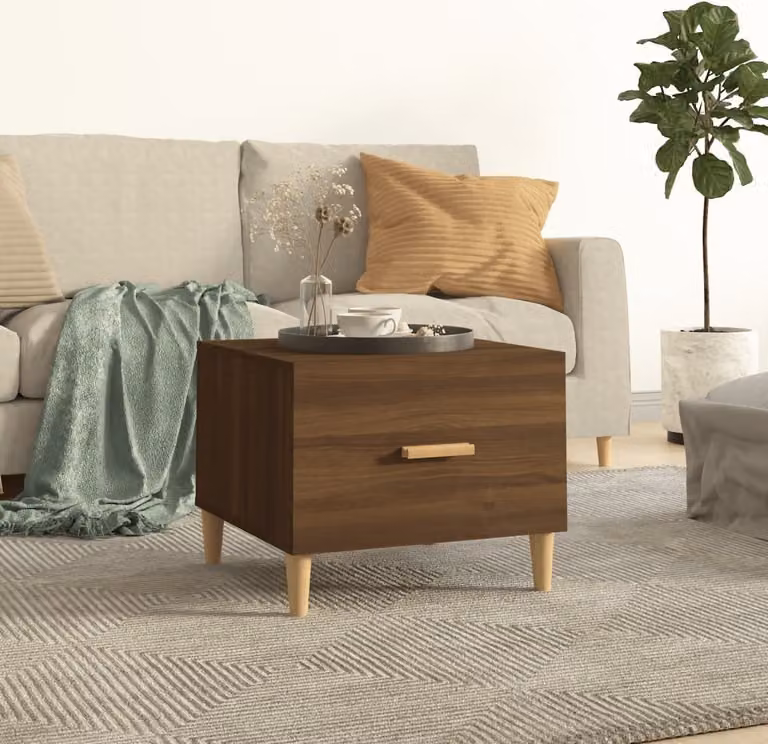 The Living Store tavolino in rovere marrone 50x50x40 cm materiale a base di legno