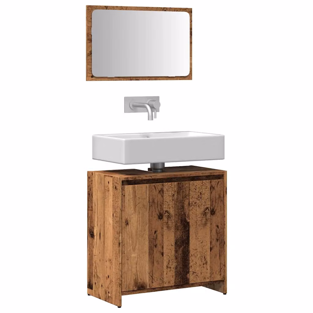 Set di mobili da bagno vidaXL composto da mobile lavabo e armadietto con specchio in legno marrone stile classico