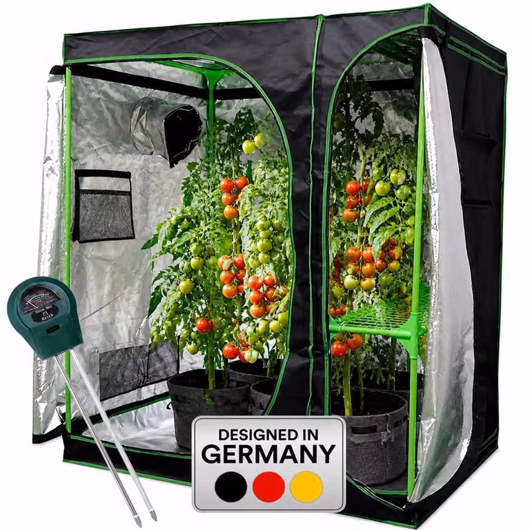 Serra Mucola incl. misuratore di umidità 3 in 1 per piante Tenda per piante da interno Growbox Tenda per piante da interno Camera oscura Telaio freddo Nero Verde - 120x120x200cm