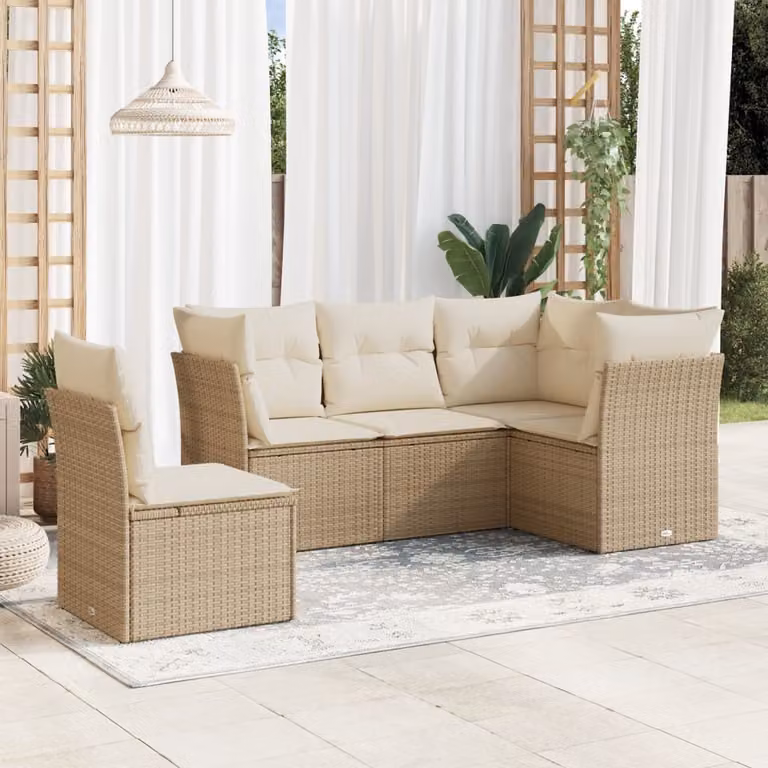 Maison Exclusive - Set Divano da Giardino 5 pz con Cuscini Beige in Polyrattan