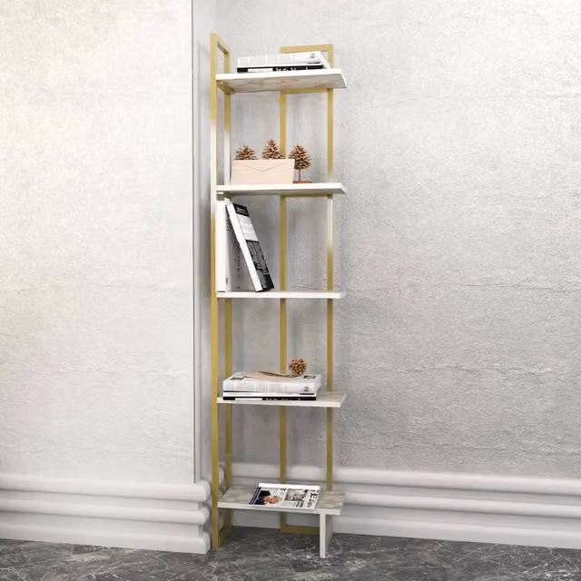 Libreria Giraffa DMORA, Scaffale Moderno per Ufficio e Soggiorno, Bianco e Oro, L: 45 cm, P: 21,6 cm, H: 180 cm
