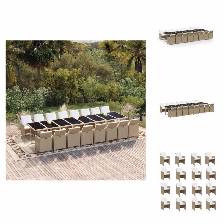 vidaXL Set da pranzo da giardino 17 pezzi con cuscini in polyrattan beige -  Set di mobili da giardino
