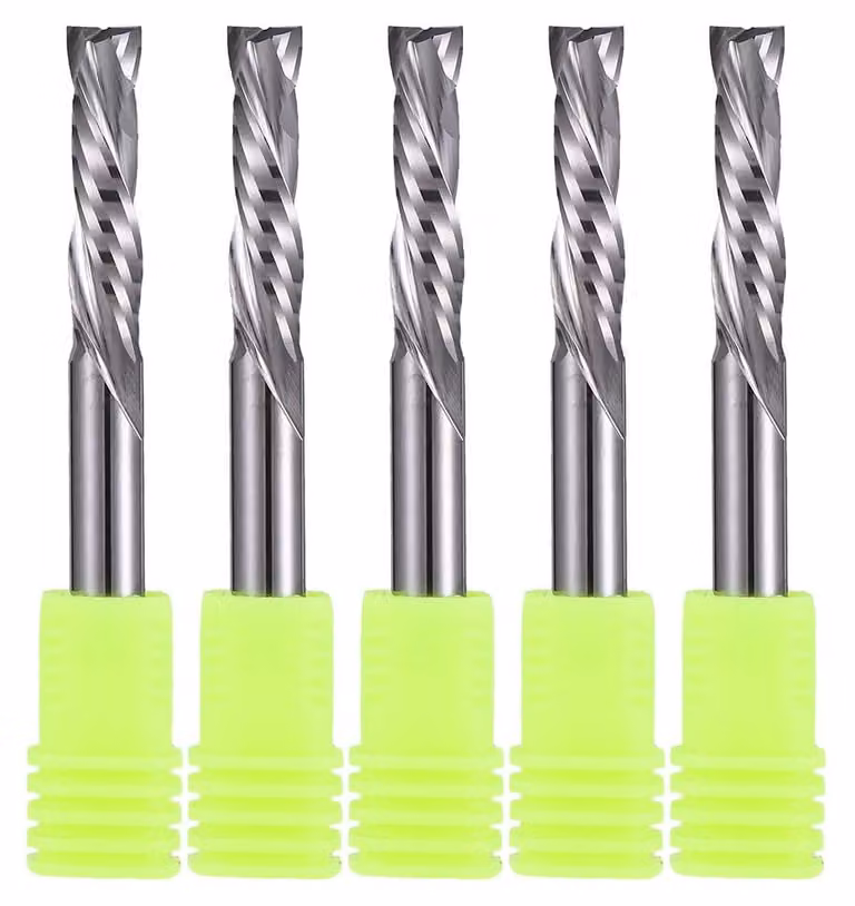 5 frese a compressa in metallo duro, con 2 scanalature, attacco da 6 mm