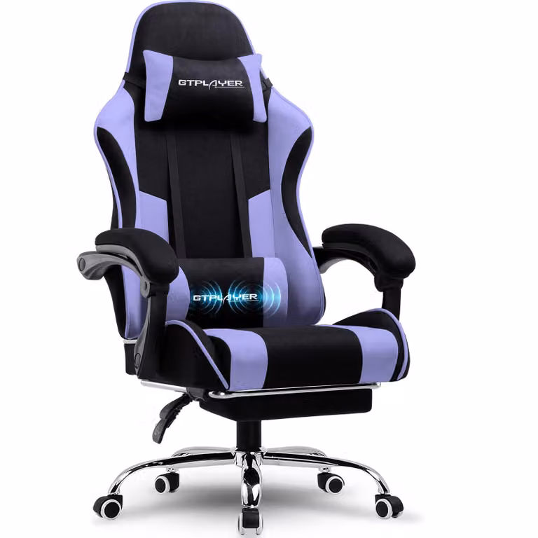 Sedia da gaming GTPLAYER, sedia da ufficio, sedia ergonomica per computer, sedia da gaming con supporto lombare massaggiante, poggiapiedi e poggiatesta
