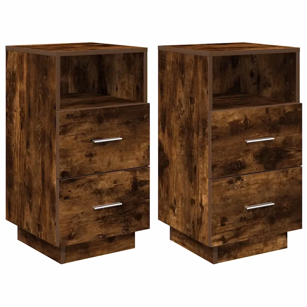 Set di 2 Comodini Design Mania con 2 Cassetti in Rovere Fumo, Moderni e da Appendere alla Parete, L 36 x P 36 x H 68 cm – 2