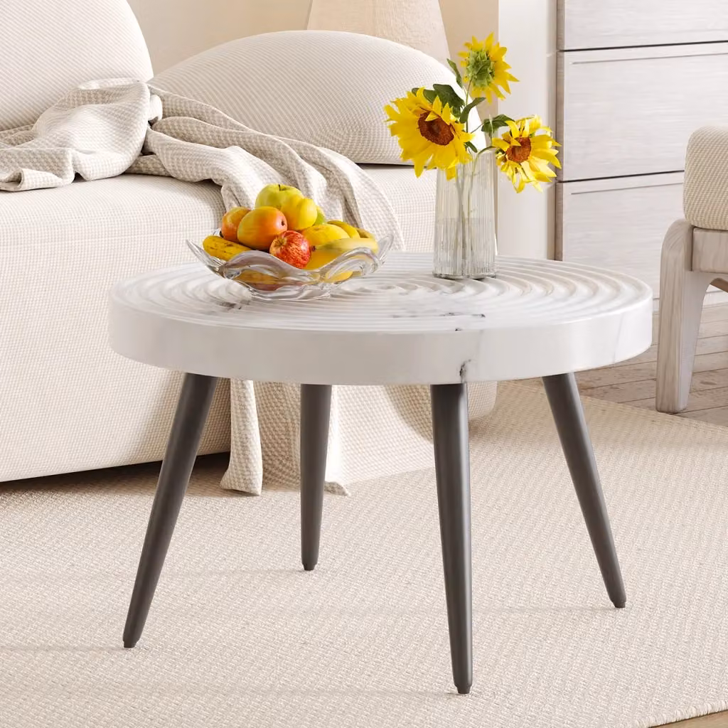 Tavolino rotondo moderno WISHDOR con piano in MDF effetto marmo astratto e struttura in metallo, disponibile nei colori bianco, grigio o nero – 2