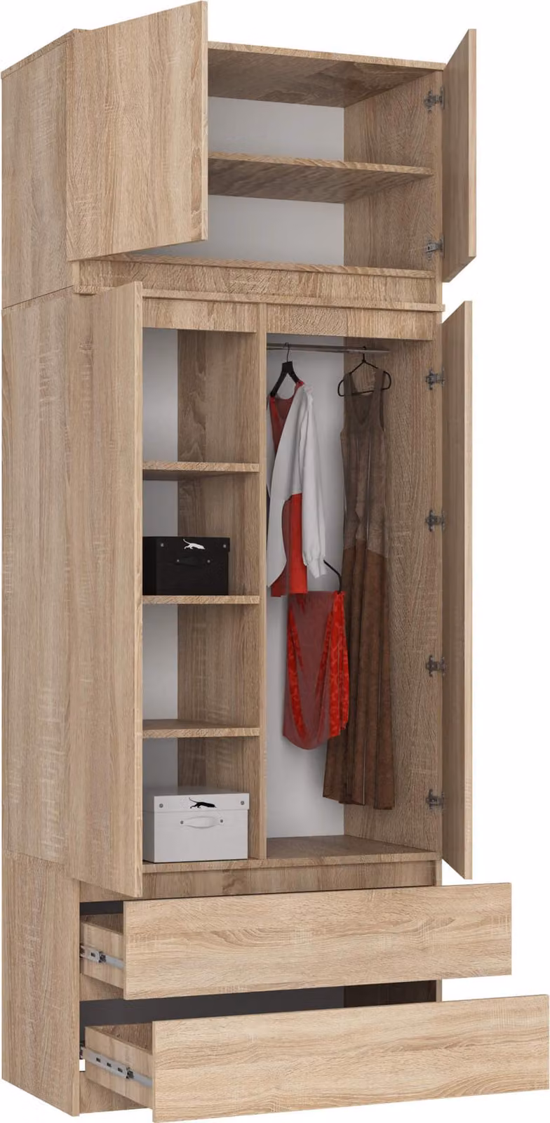 Armadio moderno S90 con sopralzo e 2 cassetti