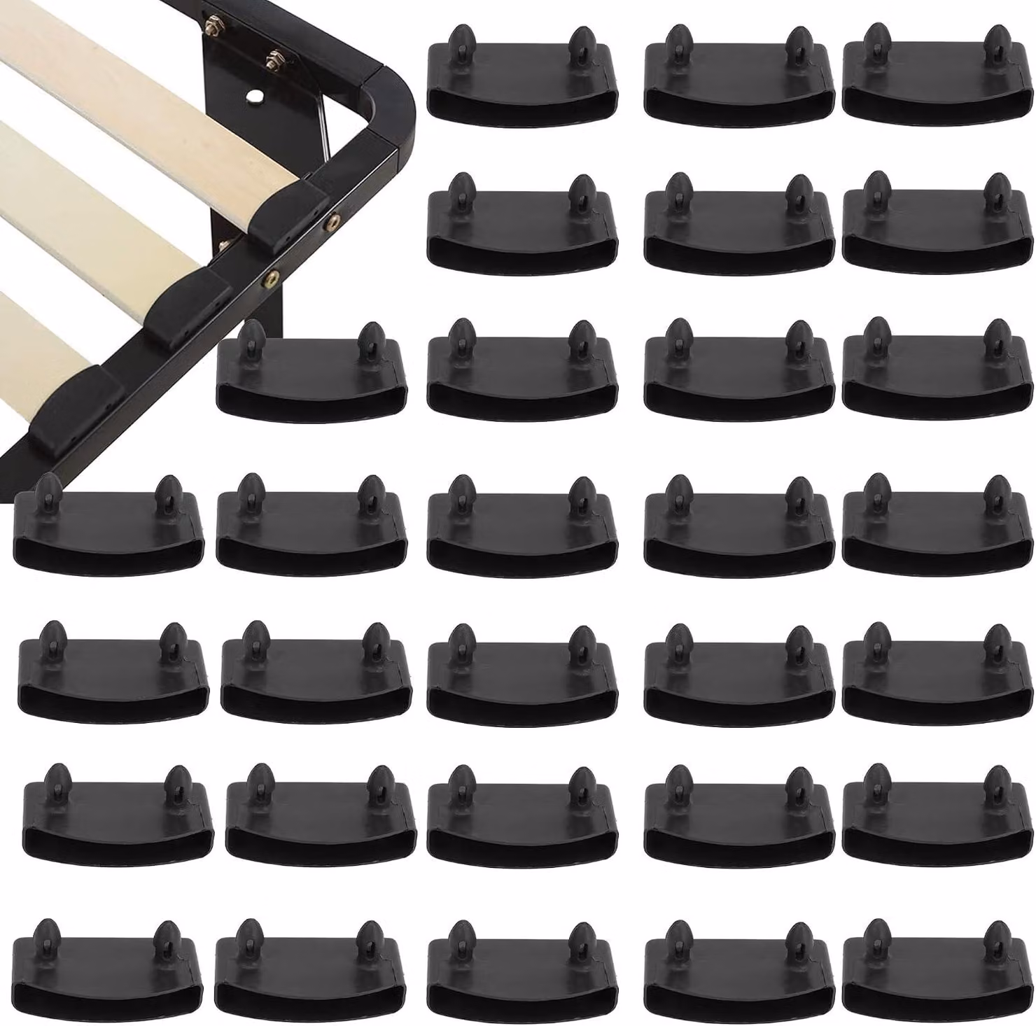 Portalatte in plastica, colore nero, confezione da 30 pezzi, dimensioni 54x10 mm, per reti a doghe