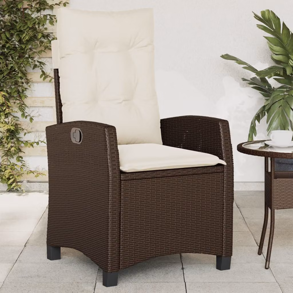 Sedia reclinabile da giardino vidaXL in rattan e metallo con cuscini marrone e bianco