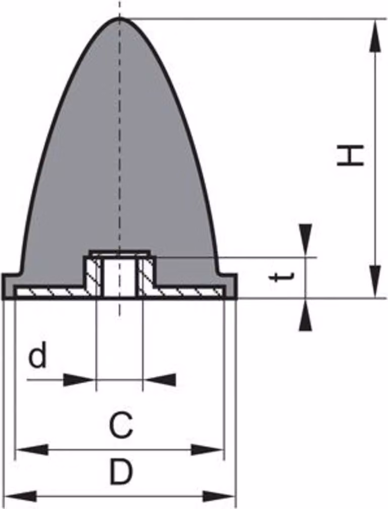 Tampone in gomma-metallo parabolico tipo E D95xH83 M16 NR60