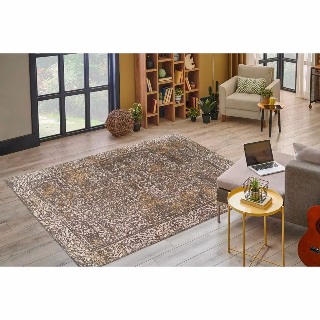 Tappeto vintage Kendra Home in ciniglia beige e oro per soggiorno – 2