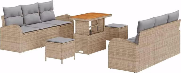 Set Divano da Giardino con cuscino 9 pcs Beige polyrattan