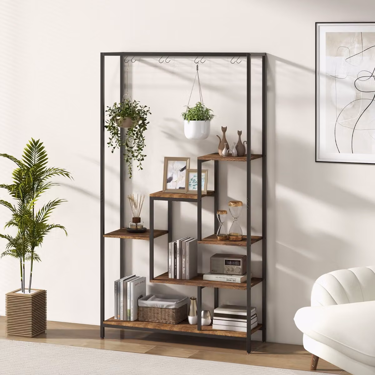 Scaffale porta piante Costway in metallo marrone con 6 livelli e 10 ganci per giardino in stile industriale