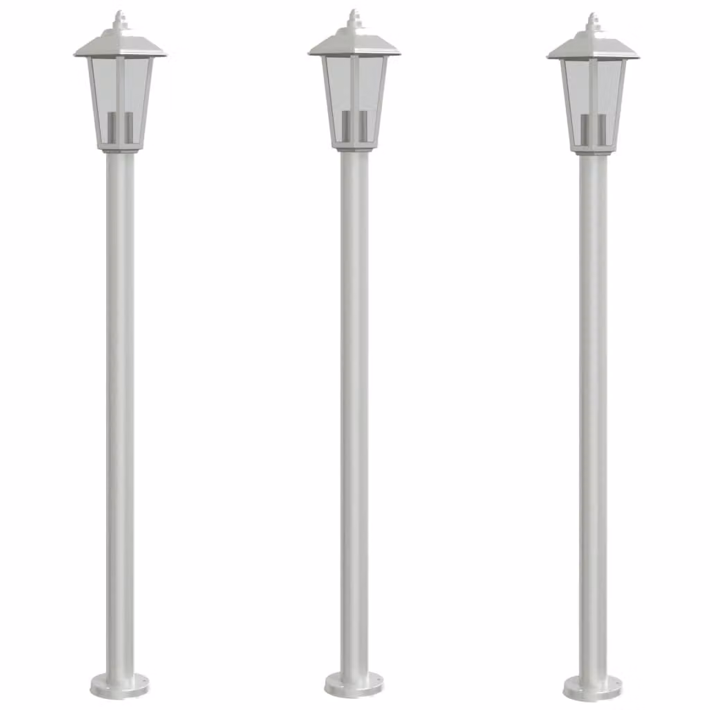 Lampade da Terra per Esterni 3 pz Argento 120cm in Acciaio Inox