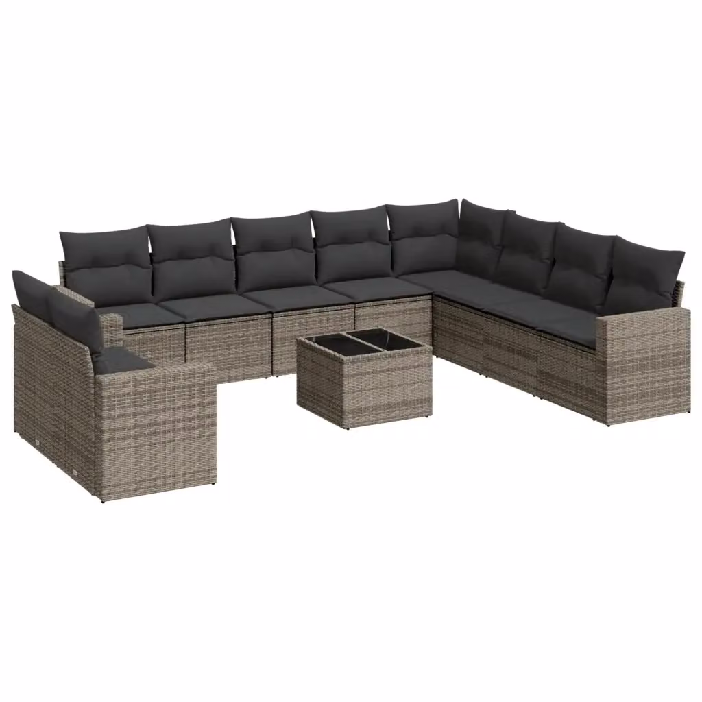 vidaXL Set Divani da Giardino 11 pz a Forma a L con Cuscini e Tavolino, Polyrattan e Acciaio, Grigio – 2