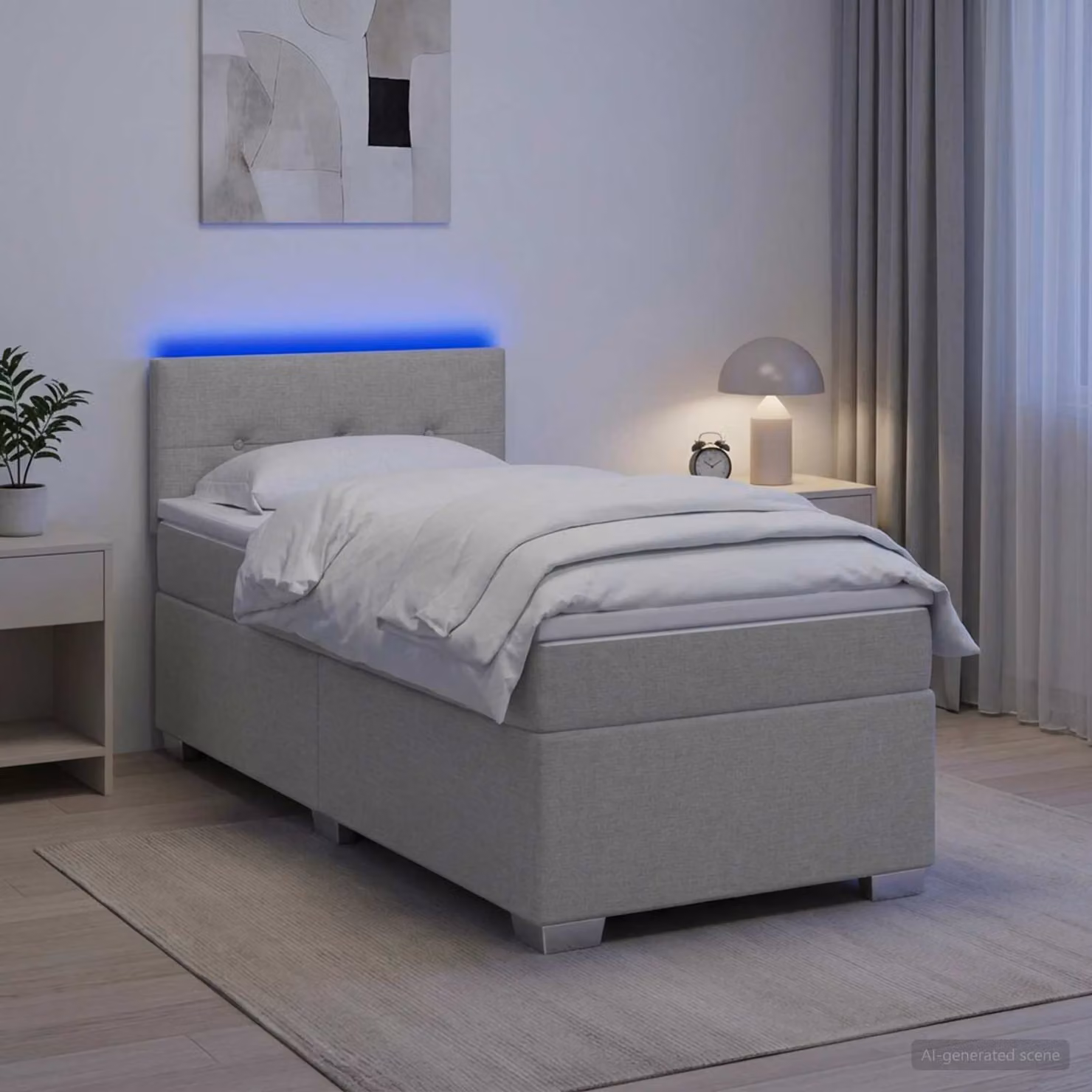 vidaXL Letto con Box Spring, Materasso Ibrido e Illuminazione LED, Grigio e Bianco, L/P: 90 x 190 cm