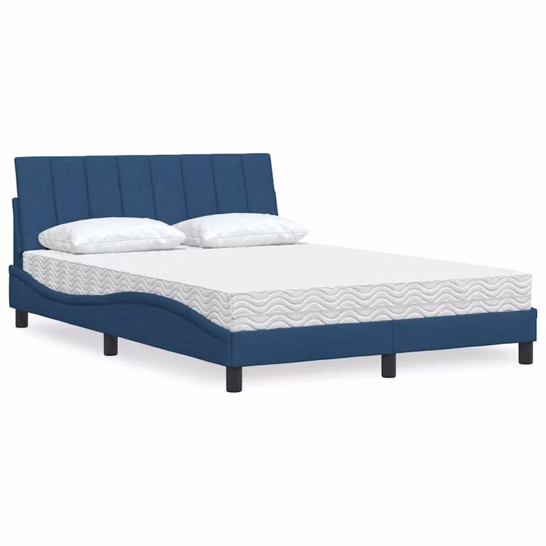 Letto con Materasso Hanko vidaXL in Tessuto Blu e Bianco L/P: 140 x 200 cm