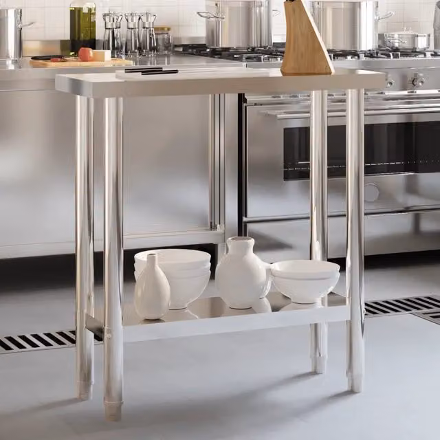 Tavolo da lavoro da cucina in acciaio inossidabile silver Design Mania L: 82,5 cm, P: 30 cm, H: 85 cm