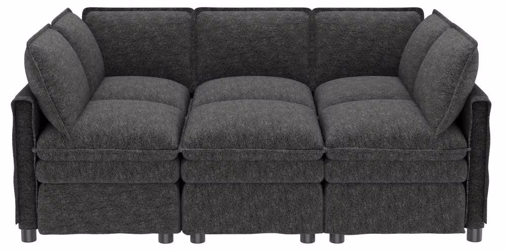 Divano angolare modulare a 6 posti - a forma di L - con funzione letto - poggiapiedi mobile - rivestito in chenille - design moderno - colore grigio
