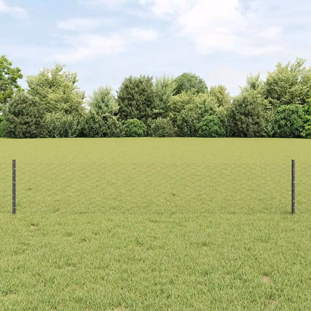 Recinzione esagonale con palo vidaXL in acciaio e PVC grigio, L: 10 m, H: 0,4 m