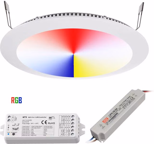 Kit Pannello LED da Incasso PLANETITALY per Box Doccia con Cromoterapia RGB, Controllo WiFi e Comando Vocale Alexa e Google Assistant, 16W, Foro: 22 cm