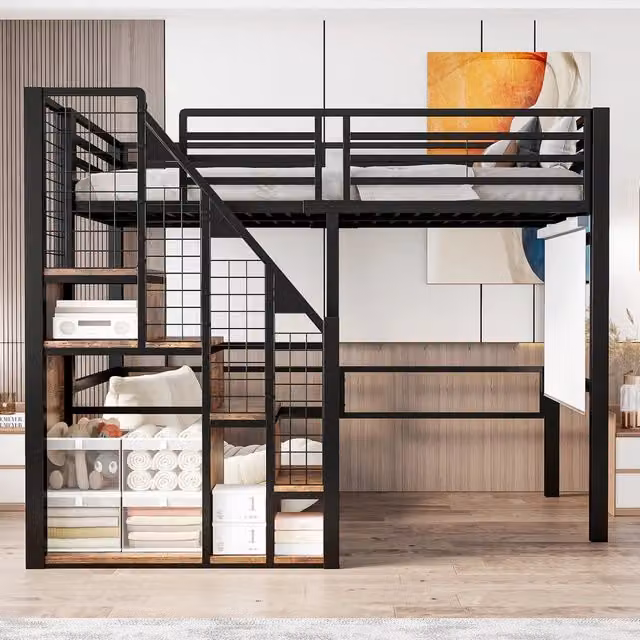 letto alto in metallo nero 146 x 209 cm