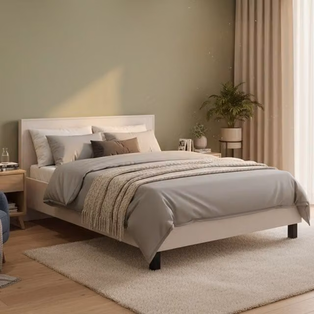 Letto Matrimoniale Coazze DMORA Beige con Struttura Imbottita e Design Geometrico, Materasso 160 x 200 cm