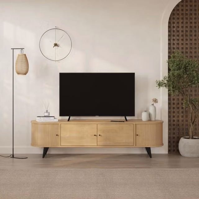 Mobile porta tv Gentle con ante scorrevoli a listelli verticali colore rovere 180x40x52H