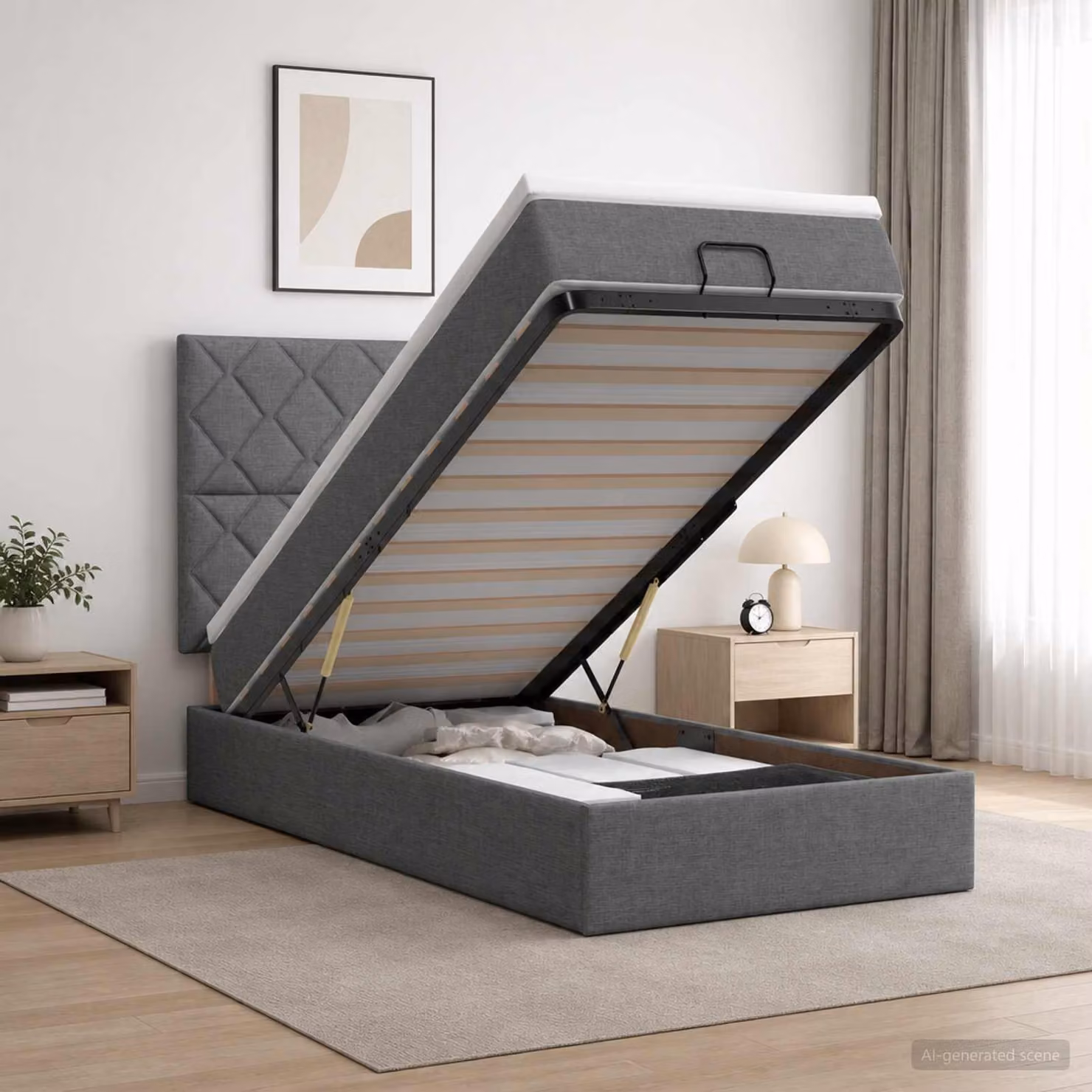 Letto Ottomano con Materasso e Illuminazione LED vidaXL, Grigio e Bianco, L/P/H: 200 x 90 x 88 cm