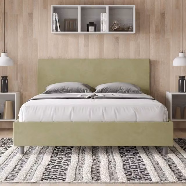 Letto Matrimoniale alla Francese Adele Ityhome con Contenitore in Microfibra Verde L: 150 cm, P: 190 cm, H: 106 cm