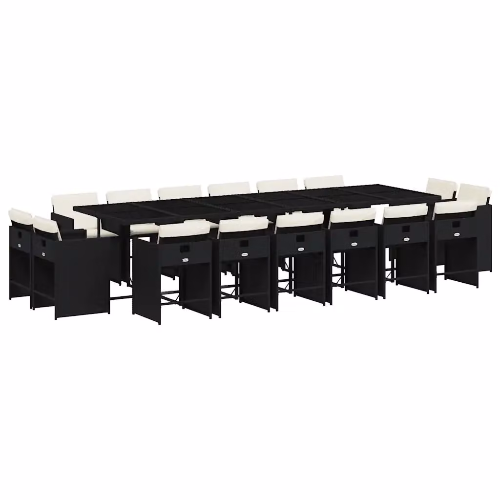 Set da pranzo da giardino vidaXL in polyrattan nero con cuscini bianchi e tavolo rettangolare in vetro – 2
