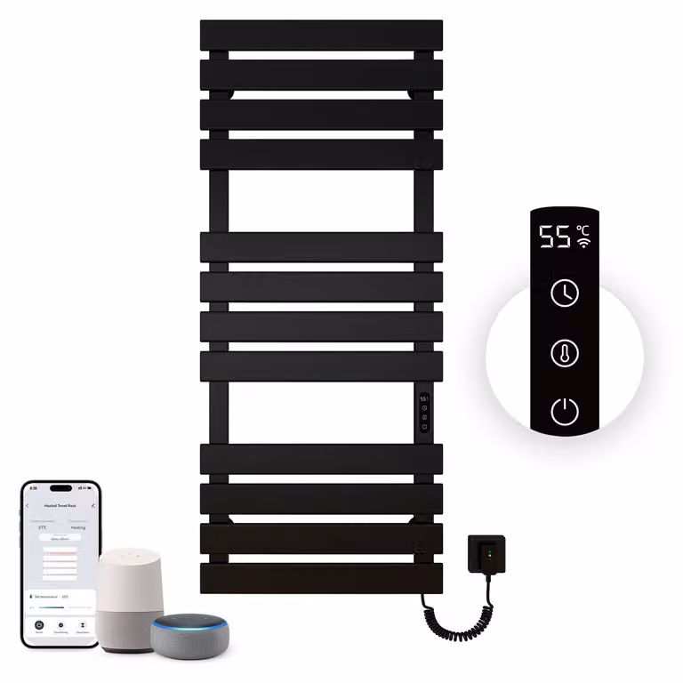Asciugamani elettrico, dimensioni 1300x550 mm, con Wi-Fi, colore nero, potenza 526 W, dotato di timer