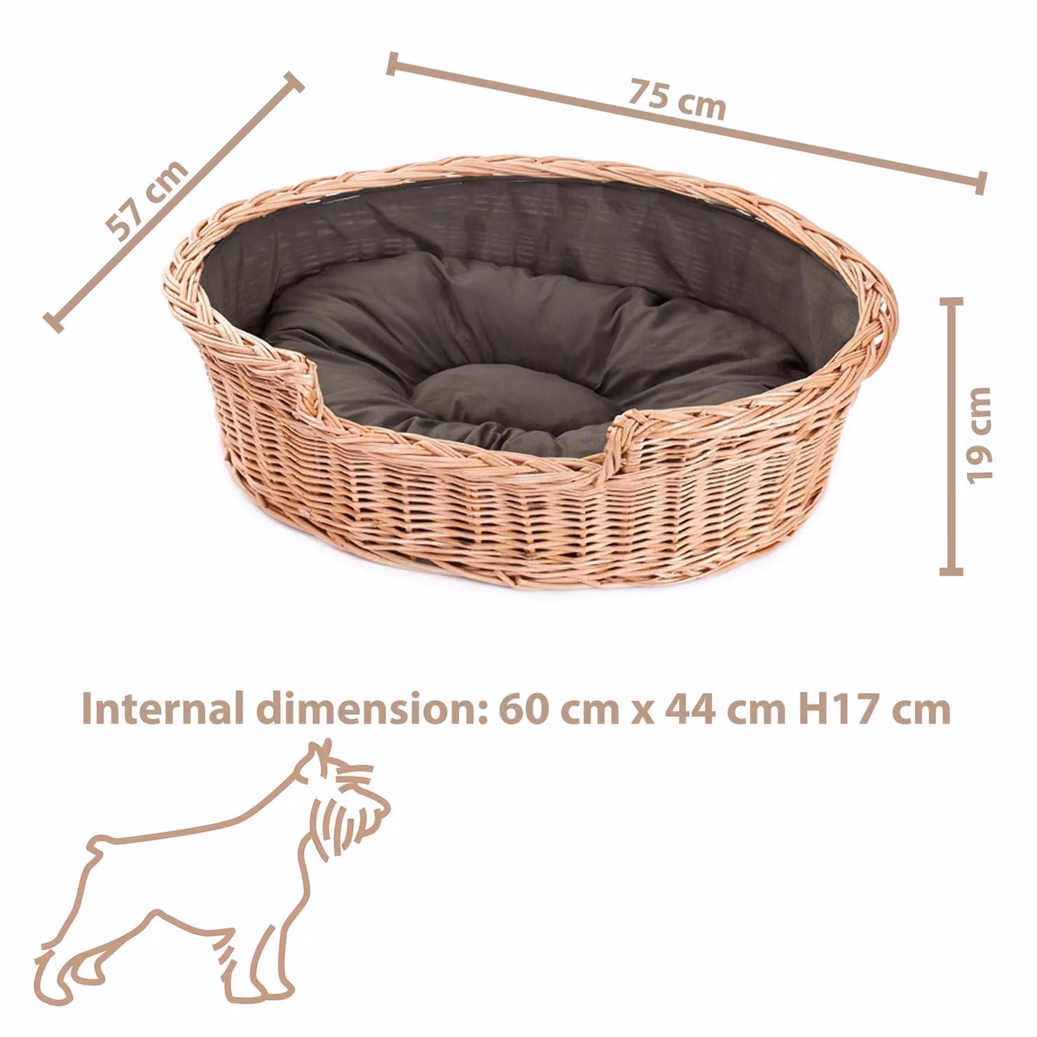 Cestino per cani in vimini ovale con cuscino 75X57 H19 CM