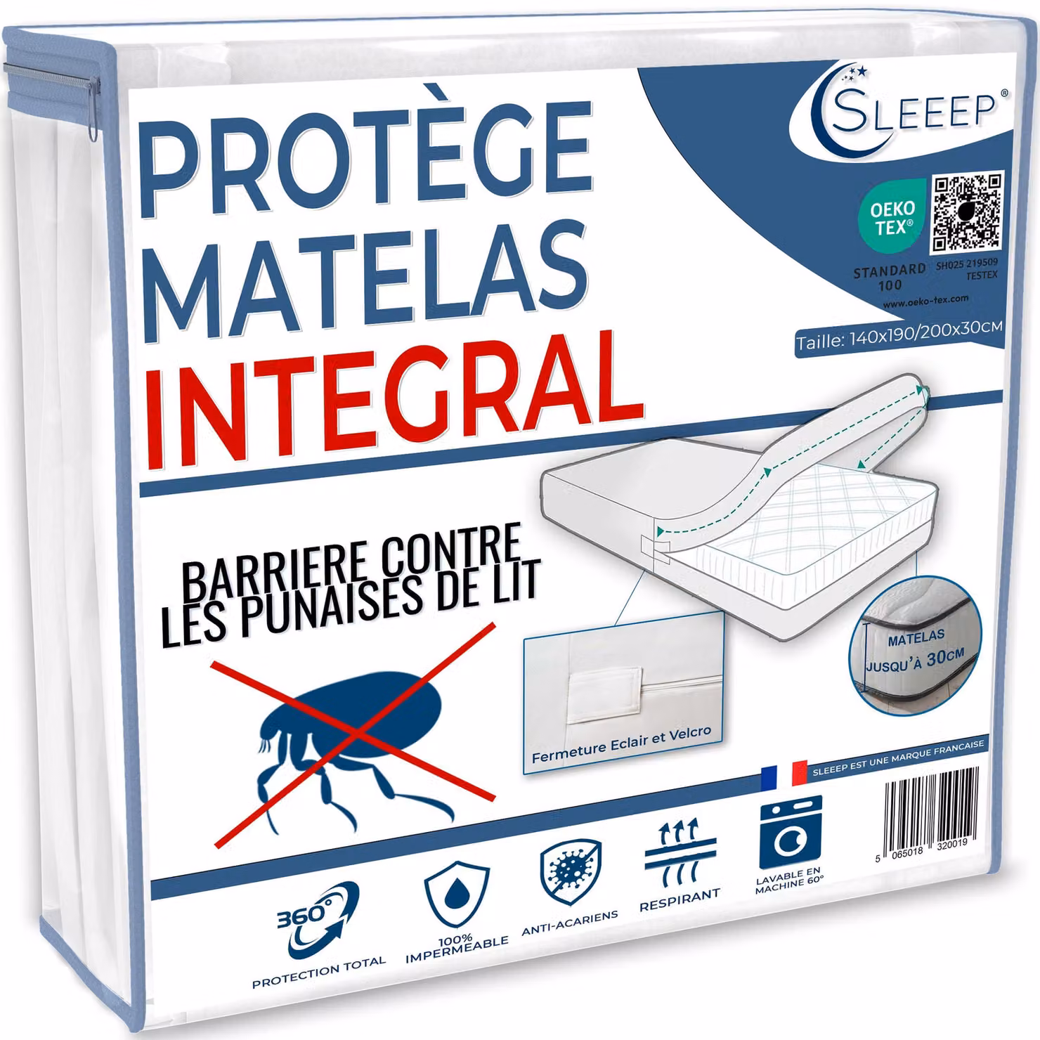 Coprimaterasso impermeabile 140x200 cm, anti-acari e con cerniera