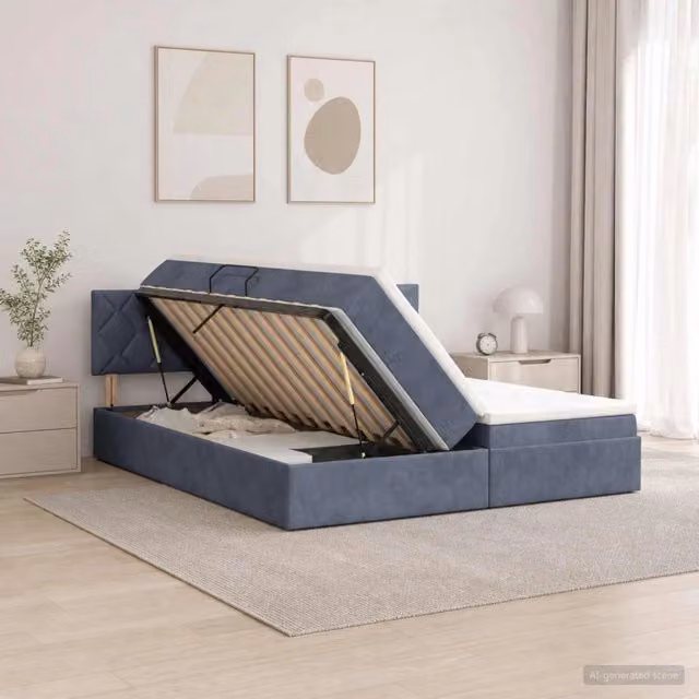 Letto con contenitore e testiera vidaXL in tessuto grigio e bianco L/P/H: 200 x 200 x 88 cm – 1