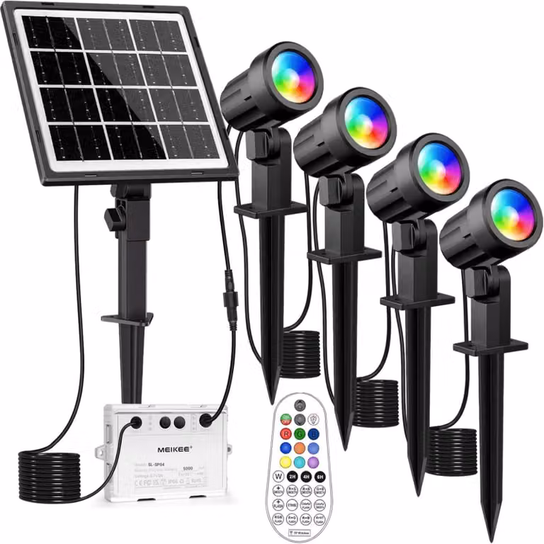 Faretto solare RGB 4-in-1, grado di protezione IP66, batteria da 5000 mAh, con telecomando, ideale per l'esterno