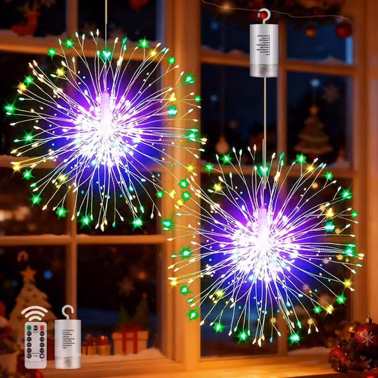 Confezione da 2 catene luminose a LED "Starburst", alimentate a batteria, con telecomando, multicolore