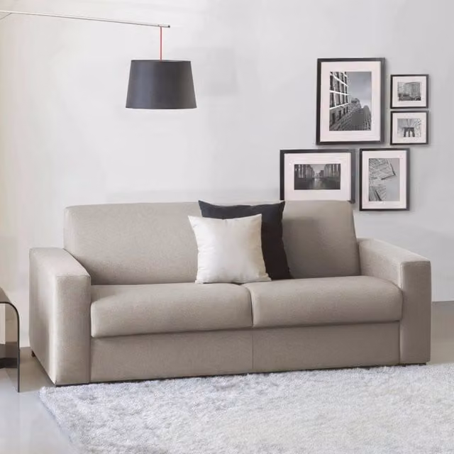 Divano Letto Alcatraz Talamo Italia, Sofà 2 Posti con Apertura Girevole e Braccioli Slim, Rivestimento in Tessuto, L: 160 cm, H: 90 cm, P: 95 cm, Tortora – 1