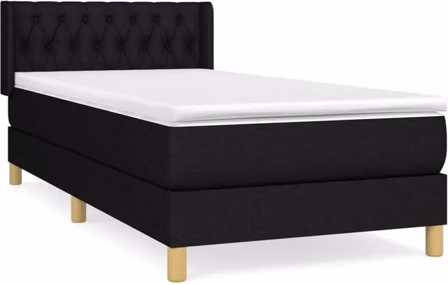 Letto singolo | Letto per adulti | Giroletto a Molle con Materasso Nero 90x200 cm in Tessuto