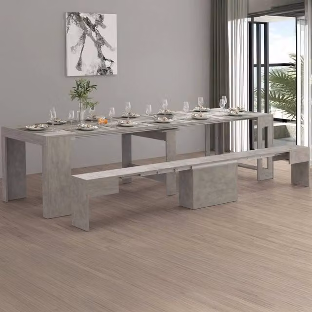 Panca Yutu DMORA Grigio, Seduta singola allungabile per tavolo da pranzo, L: 290 cm, H: 45 cm, P: 25 cm